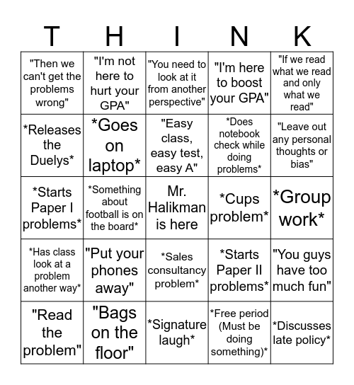 Mr. Halikman Bingo Card