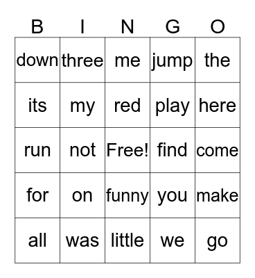 November Sight Words Bingo Card