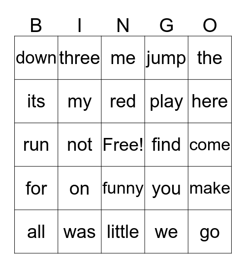 November Sight Words Bingo Card