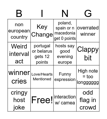 JESC 2019 Bingo Card