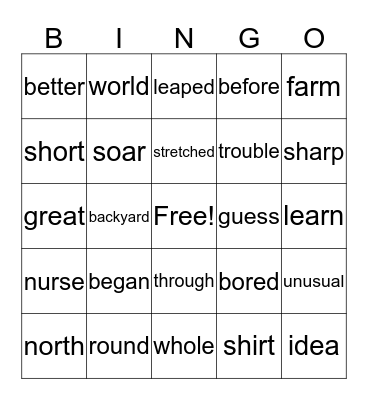 Vocabulary and Phonics Bingo Card