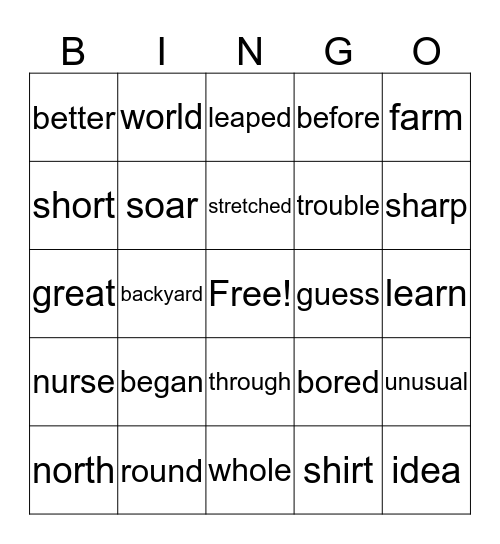 Vocabulary and Phonics Bingo Card