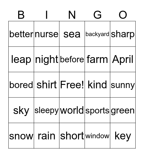 Untitled Bingo Card