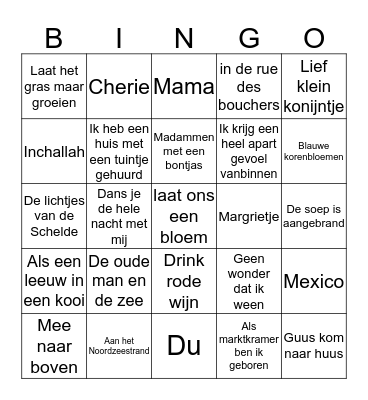 Bingo Meezingers Bingo Card