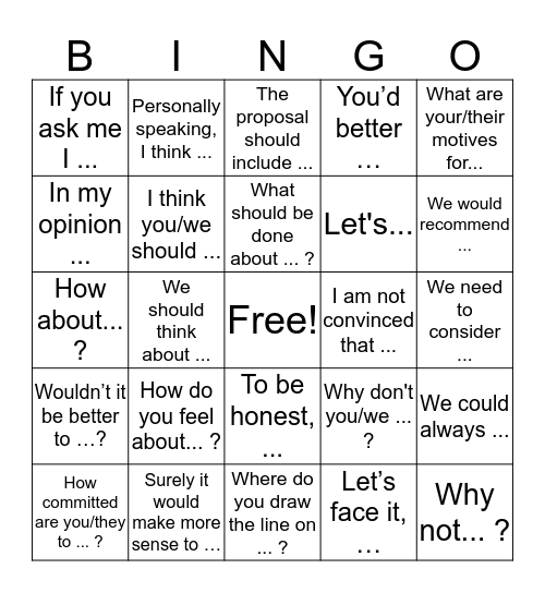 Discussion Phrases Bingo Card