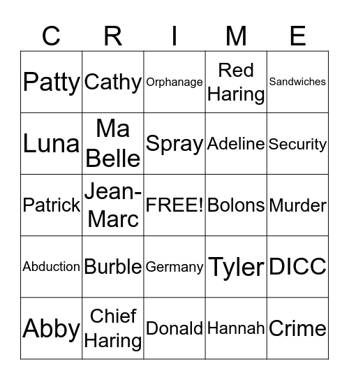 Detective Bingo Card Bingo Card