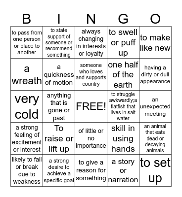 Word of the Day 2 Bingo Card