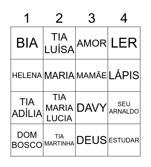 BINGO DA CAMILE Bingo Card