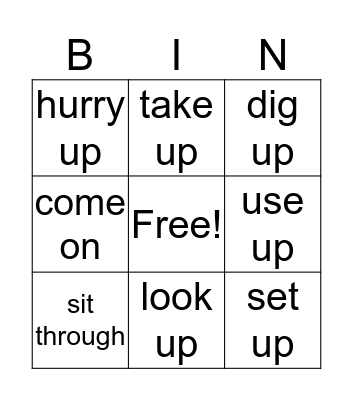 Phrasal Verbs 2 Bingo Card