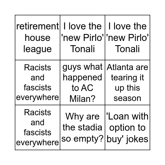 I AM CLUELESS ABOUT SERIE A BINGO Card