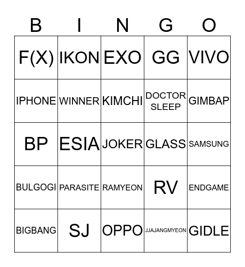 COHI Bingo Card