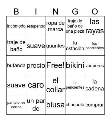 La ropa Bingo Card