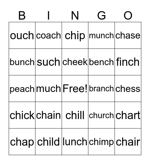 CH WORDS Bingo Card