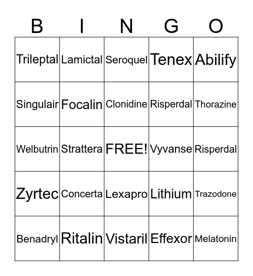 Medication Education Bingo Card