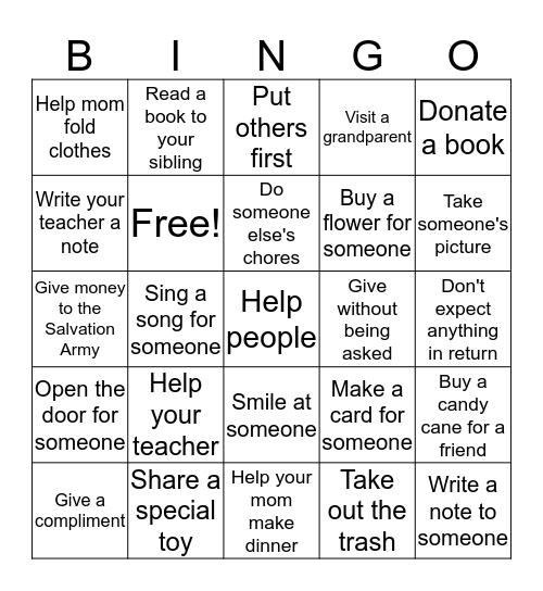 Generosity Bingo Card