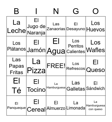 Comidas y Bebidas Bingo Card