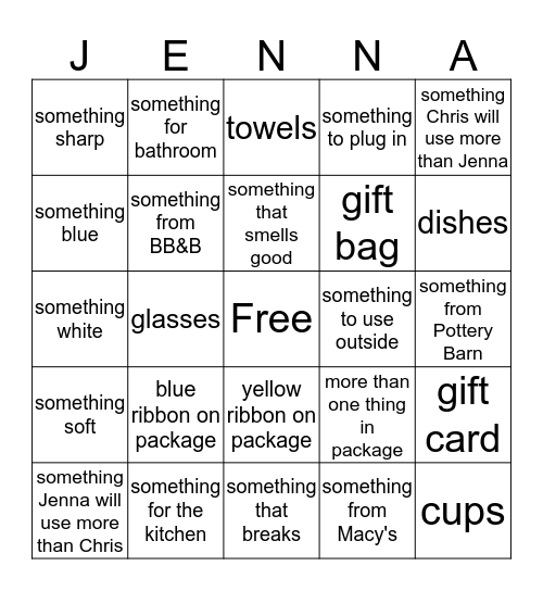 JENNA AND CHRIS Bingo Card