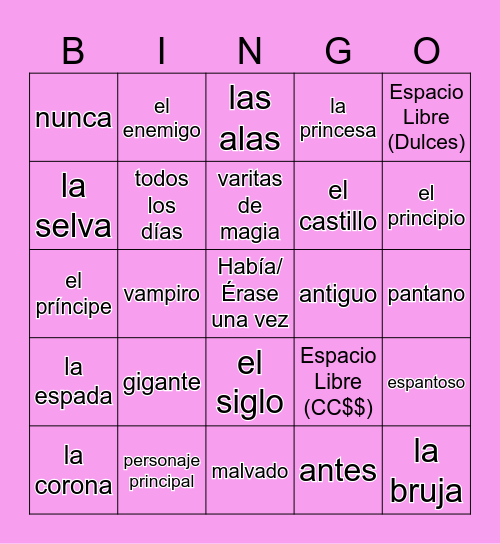Español 3, Unidad 2.7 (Fairytales) Bingo Card