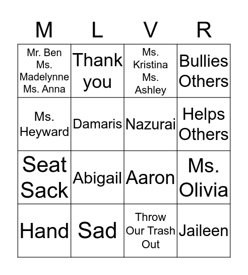 The New Squad Bingo Card