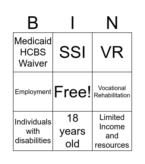 Adult Services Bingo Card