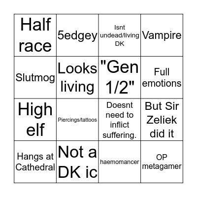 Bad DK Bingo Card