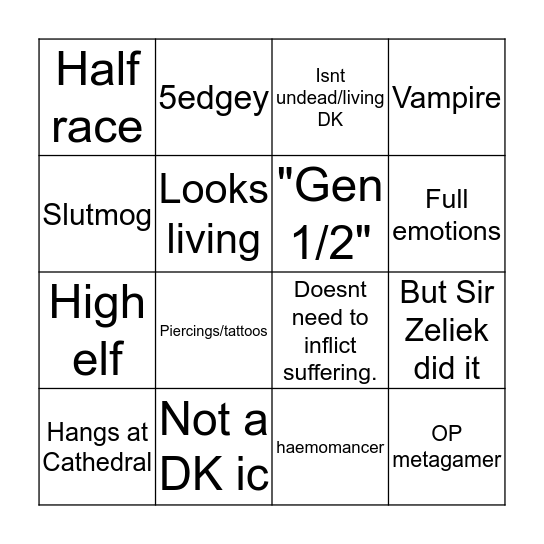 Bad DK Bingo Card