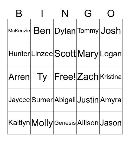 Semester in a Song Bingo Card