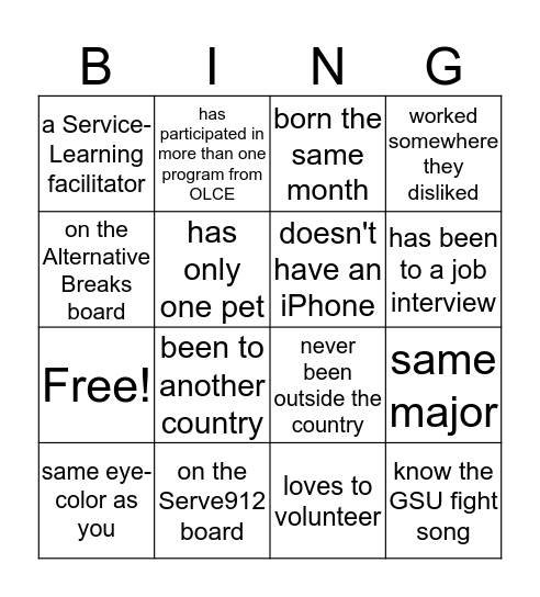 CE Person Bingo Card