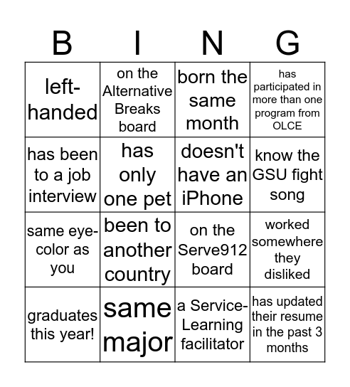 CE Person Bingo Card