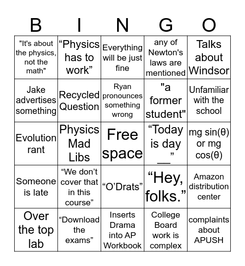 Mancino Bingo Card