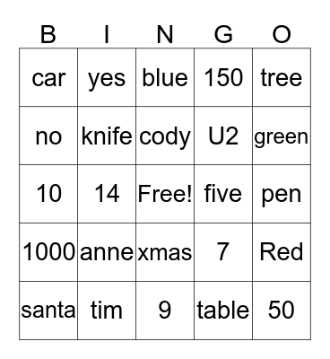 Untitled Bingo Card
