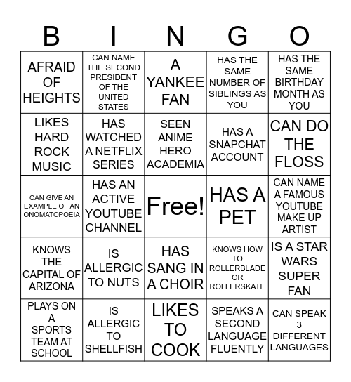 Untitled Bingo Card