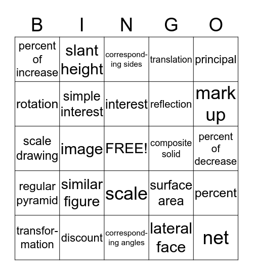 Vocabulary Bingo Card