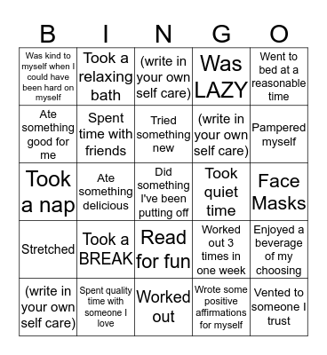 Self-Care Bingo Card