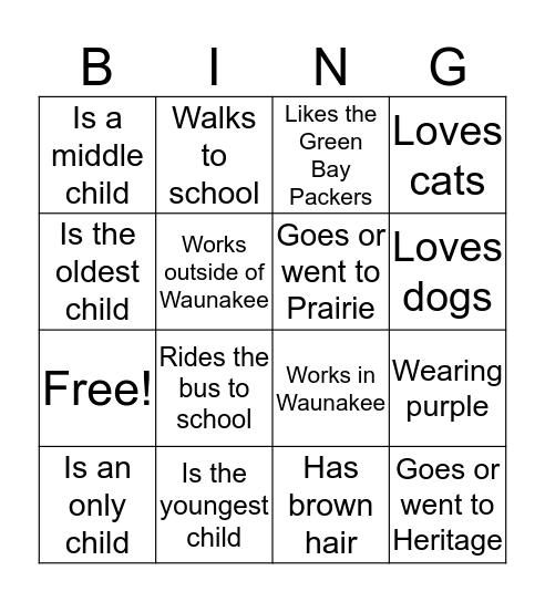 FAST Family Bingo Card