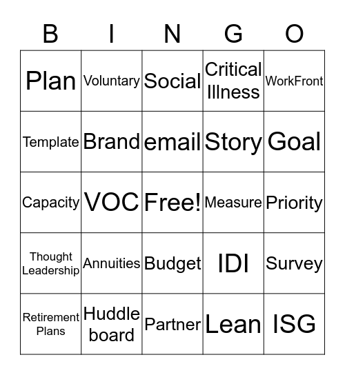 Planning Bingo Card