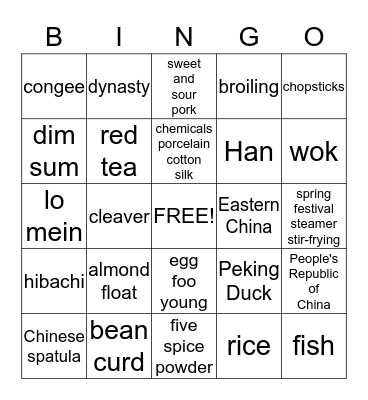 China and Japan Bingo Card