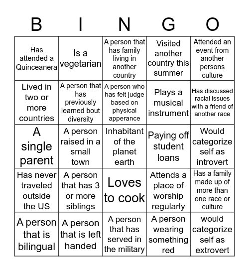 Diversity Bingo Card