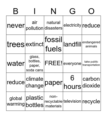 Environmental Bingo Card