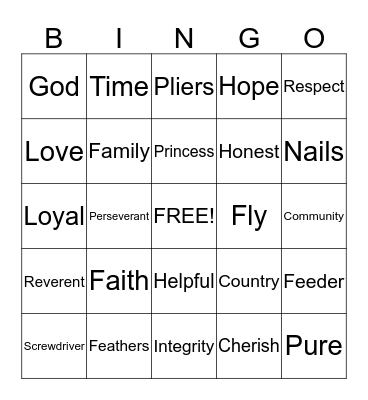 American Heritage Girls 2013-2014 Bingo Card
