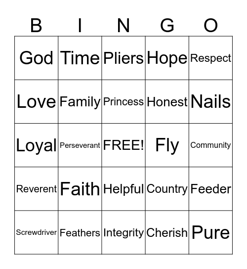 American Heritage Girls 2013-2014 Bingo Card