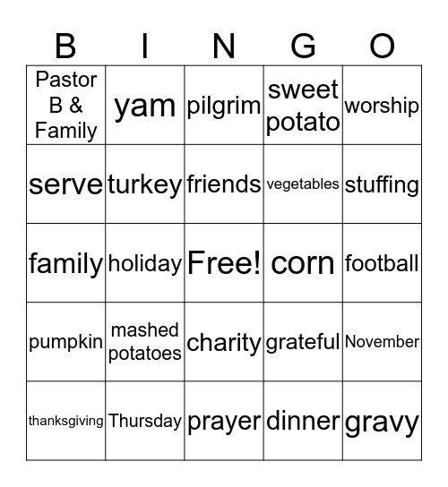 Thanksgiving Bingo Card