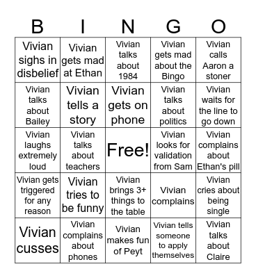 Vivian Bingo Card
