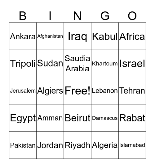 Geopgraphy Bingo Card