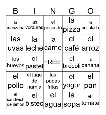 Comidas y Bebidas Bingo Card