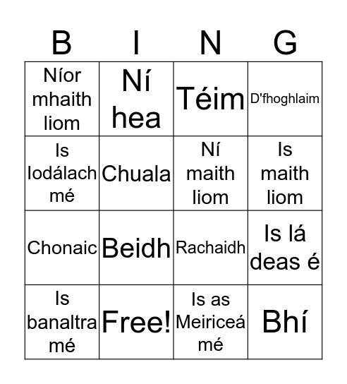 Briathra agus an Chopail Bingo Card
