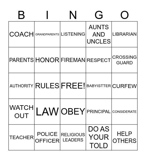 DAISY RESPRECT AUTHORITY Bingo Card