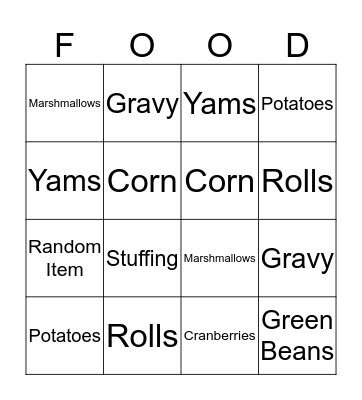 Thanksgiving Basket Challenge Bingo Card