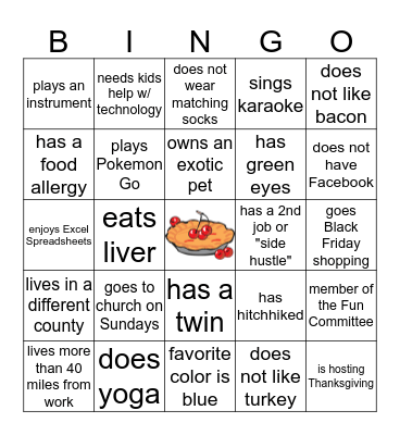 2019 Annual Pie Social Bingo Card