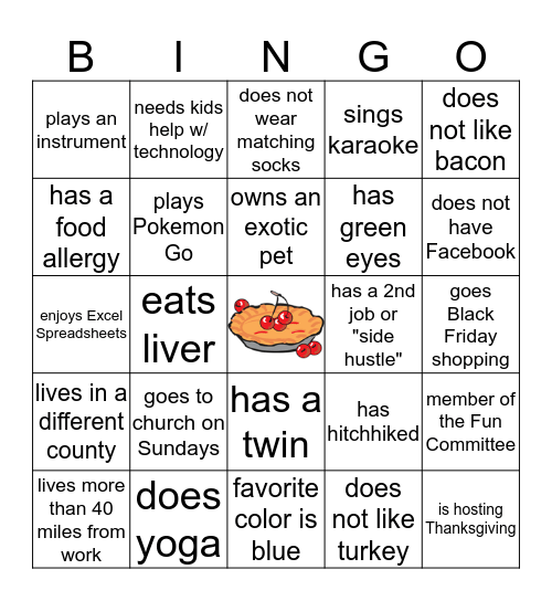 2019 Annual Pie Social Bingo Card